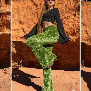 Green Velvet Flare Pants